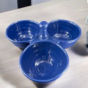 Deartis Cobalt Blue 3 Section Handled Condiment Serving Dish Plate Portugal VTG